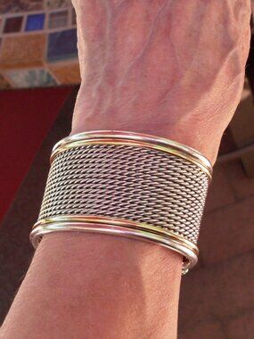 Retired David Yurman Wide Origami Cuff Bracelet - DY Box - DY Ribbon - 18K/925